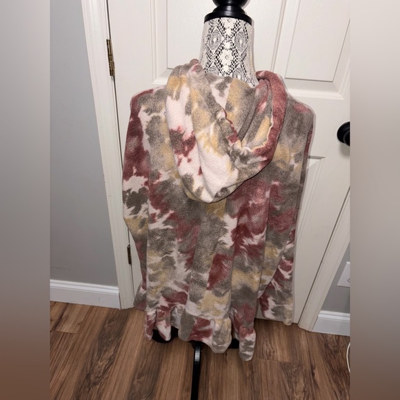 Jade by Jane tie dye fleece ruffle bottom peplum hoodie tunic women’s L - Picture 3 of 4